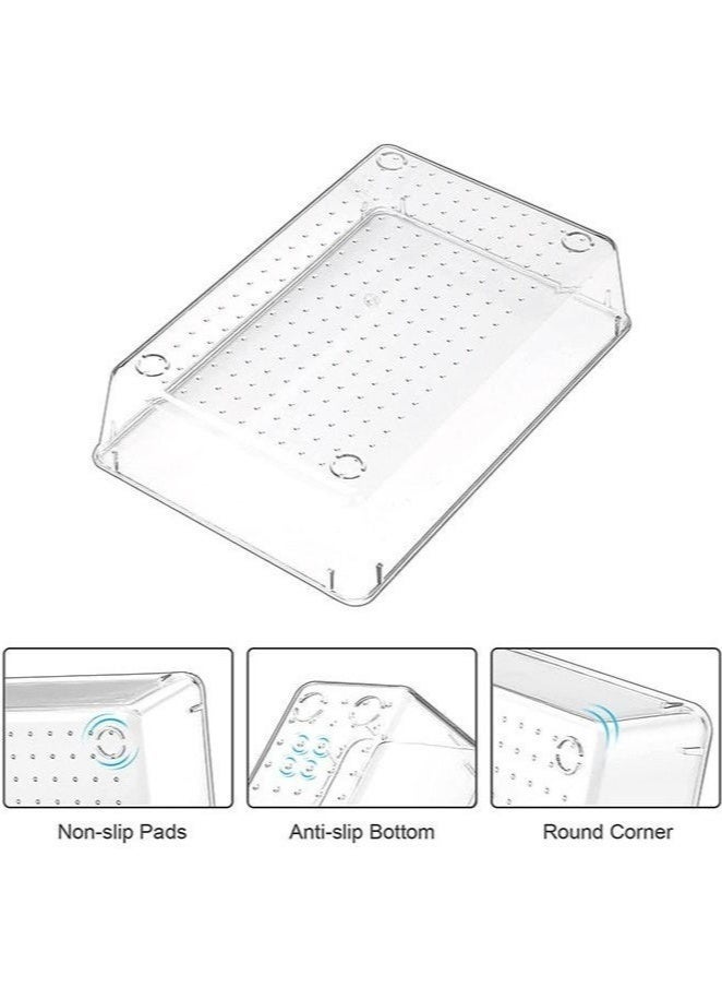 كيلا منظمات الأدراج المنزلية المثالية 16 قطعة من منظمات الأدراج مقسمة إلى أجزاء ( مجموعة صواني تخزين بلاستيكية شفافة، مقسمات أدراج الحمام، صواني الزينة، منظم لغرفة النوم، خزانة الملابس، أدوات المطبخ، المكتب ) - Image 4